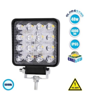 GLOBOSTAR® WORKPRO 85407 Προβολάκι LED 48W 4800lm 45° DC 10-30V Αδιάβροχο IP65 Ψυχρό Λευκό 6000K - CREE XBD Chip - Μ10.8 x Π3.2 x Υ12.8cm - 2 Χρόνια Εγγύηση